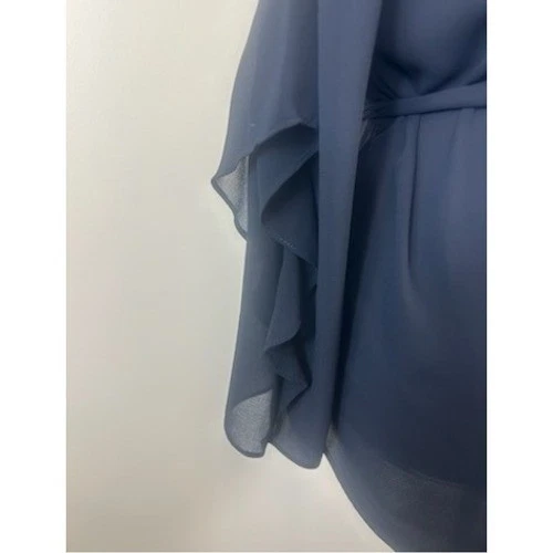 Halston Heritage Long Blouse Women's Size Large Navy Ruffle Sleeve Belted Top - Image 5