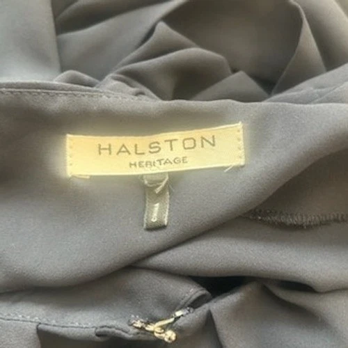 Halston Heritage Long Blouse Women's Size Large Navy Ruffle Sleeve Belted Top - Image 6