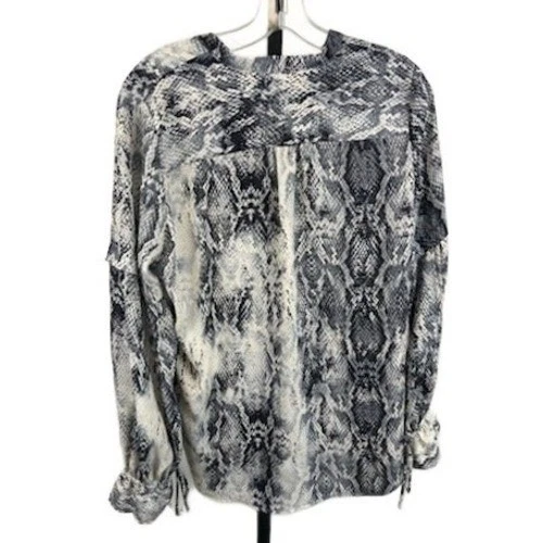 Hilary Radley Blouse Women's Size Small Petite Snakeskin Long Sleeve Tie Cuff PS - Image 2