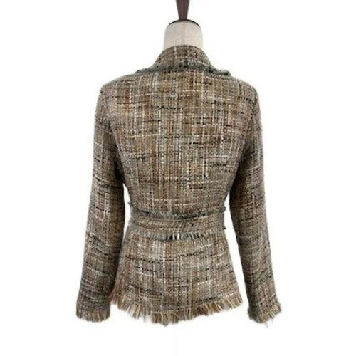 White House Black Market Blazer Women's Size 10 Tweed Belted Jacket Fringed - Image 3