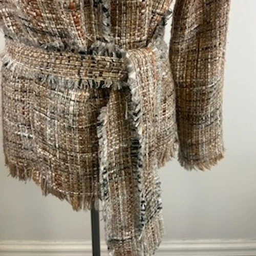 White House Black Market Blazer Women's Size 10 Tweed Belted Jacket Fringed - Image 4
