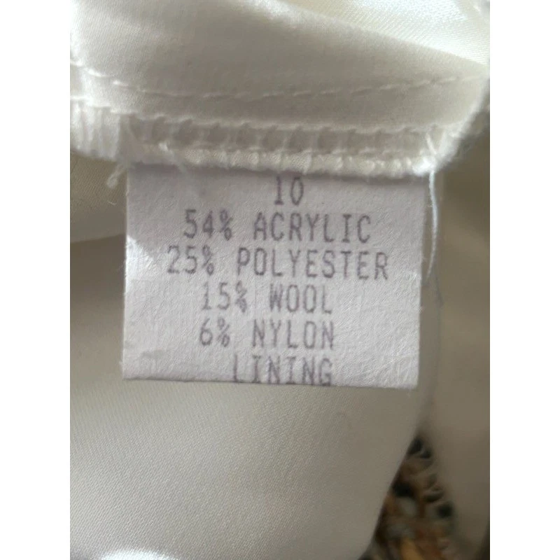 White House Black Market Blazer Women's Size 10 Tweed Belted Jacket Fringed - Image 7