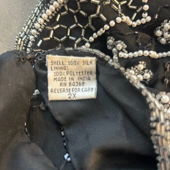 Laurence Kazar Top Blouse Black 100% Silk Beaded Sequin Women's Plus Size 2X - Image 5