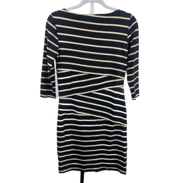 J.McLaughlin Bandage Dress Women's Size XS Black Tan Striped 3/4 Sleeve Sheath - Image 2