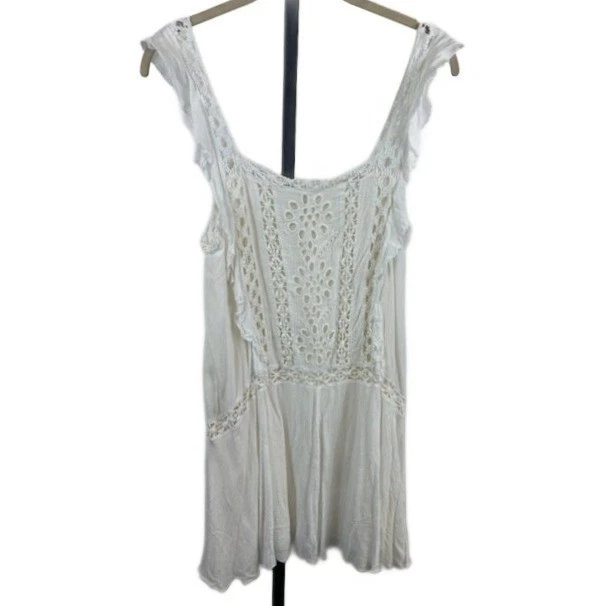 Free People Women's Size Small White Lace Crochet Mini Dress Flutter Sleeve - Image 3