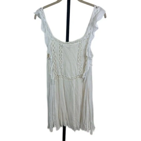 Free People Women's Size Small White Lace Crochet Mini Dress Flutter Sleeve - Image 4