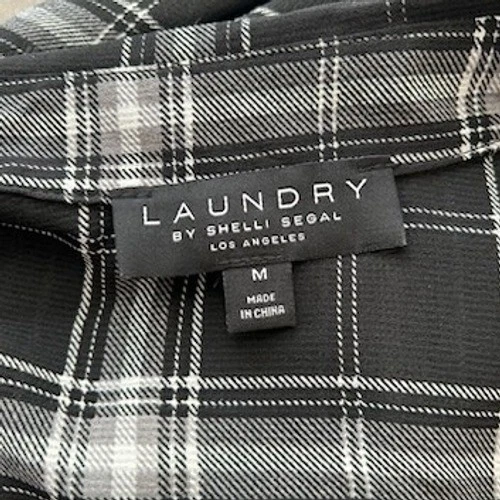 Laundry by Shelli Segal Blouse Women's Size Medium Plaid Long Shirt Top Black - Image 4