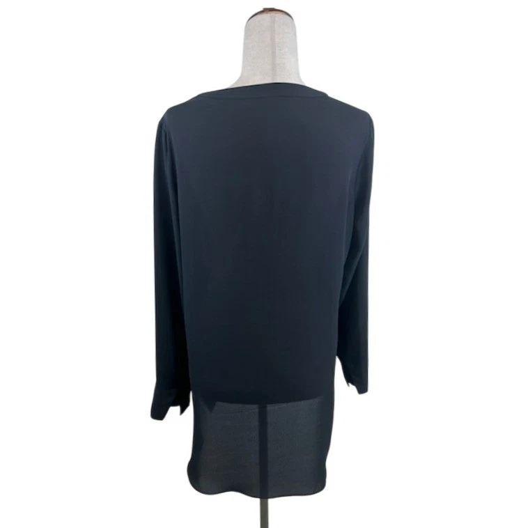 Halston Women's Size Medium Black Wrap Knot Front V-Neck Long Sleeve Blouse Top - Image 3