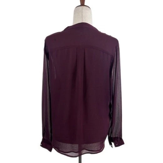 Tommy Hilfiger Women's Size Large Burgundy Ruffle Neck Long Sleeve Top Blouse - Image 3