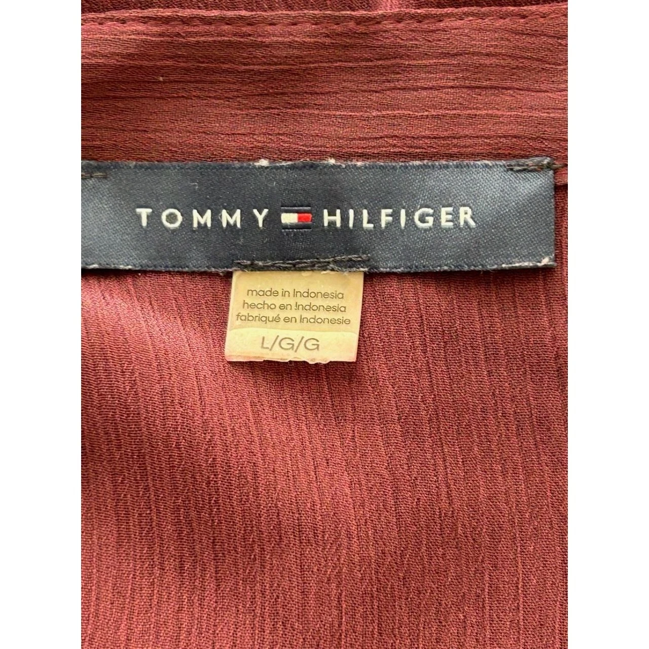 Tommy Hilfiger Women's Size Large Burgundy Ruffle Neck Long Sleeve Top Blouse - Image 4