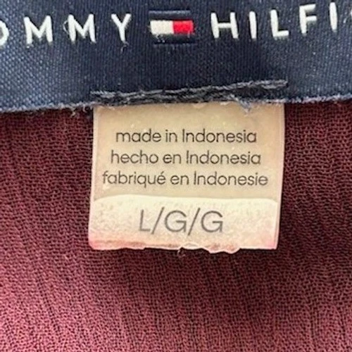 Tommy Hilfiger Women's Size Large Burgundy Ruffle Neck Long Sleeve Top Blouse - Image 5