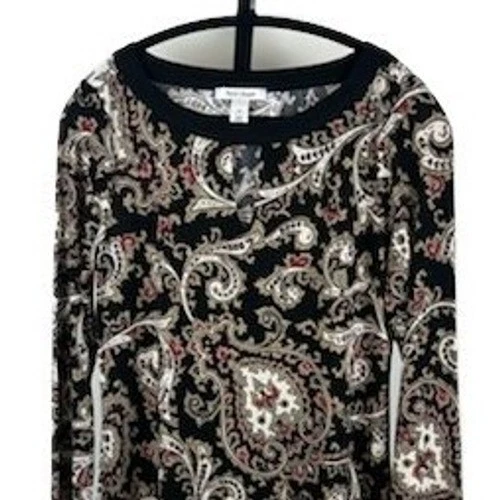 White House Black Market Women's Size Medium Paisley Print Long Sleeve Tunic Top - Image 2