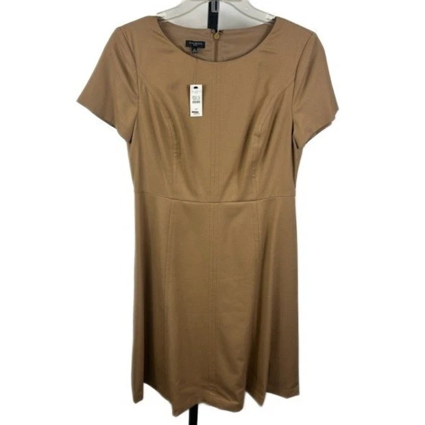 Talbots Women's Size 6P Petite Tan Wool Blend Short Sleeve Sheath Dress