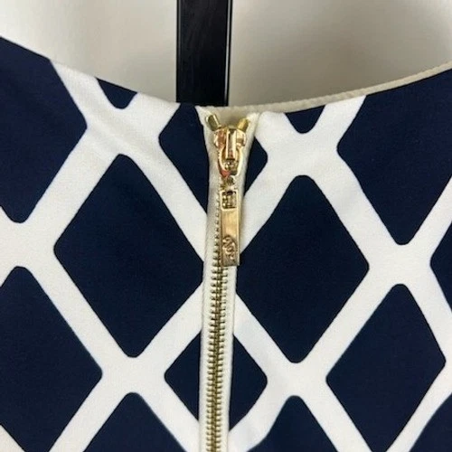 Eliza J Women's Size 10 Navy White Red Diamond Print 3/4 Sleeve Zipper Dress - Image 3