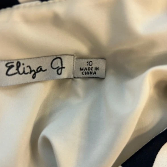 Eliza J Women's Size 10 Navy White Red Diamond Print 3/4 Sleeve Zipper Dress - Image 4