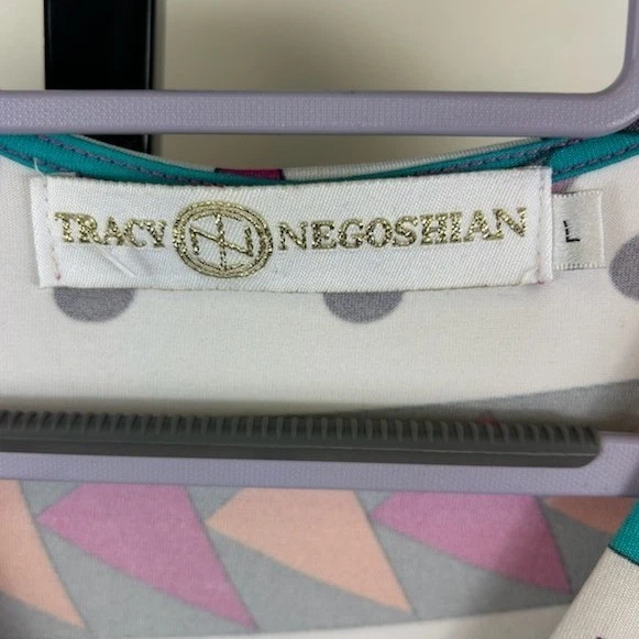 Tracy Negoshian Women's Size Large Geometric Print Wrap V Neck Midi Dress - Image 3