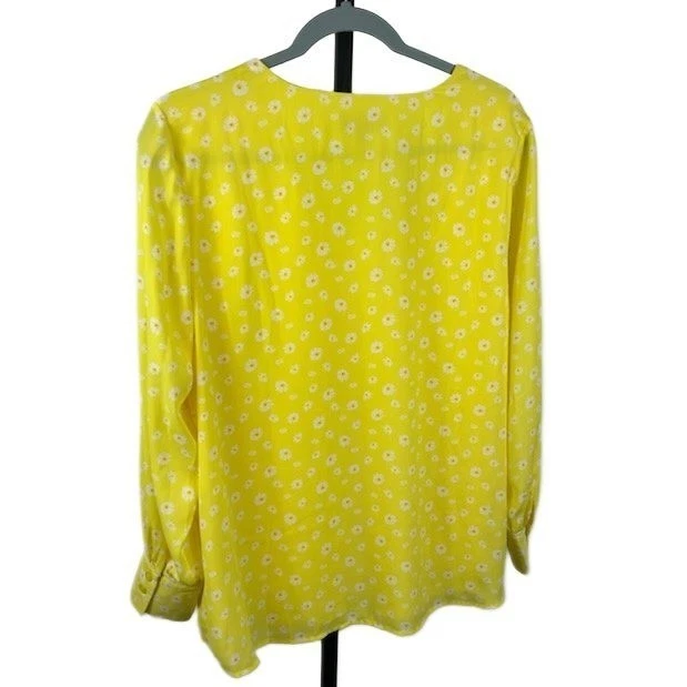 Jason Wu Women's Size Medium Yellow Daisy Print Long Sleeve V Neck Blouse Top - Image 2