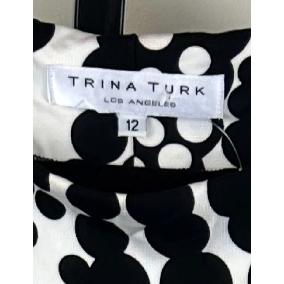 Trina Turk Dress Women's Size 12 Black White Dot Print Midi 3/4 Sleeve - Image 4