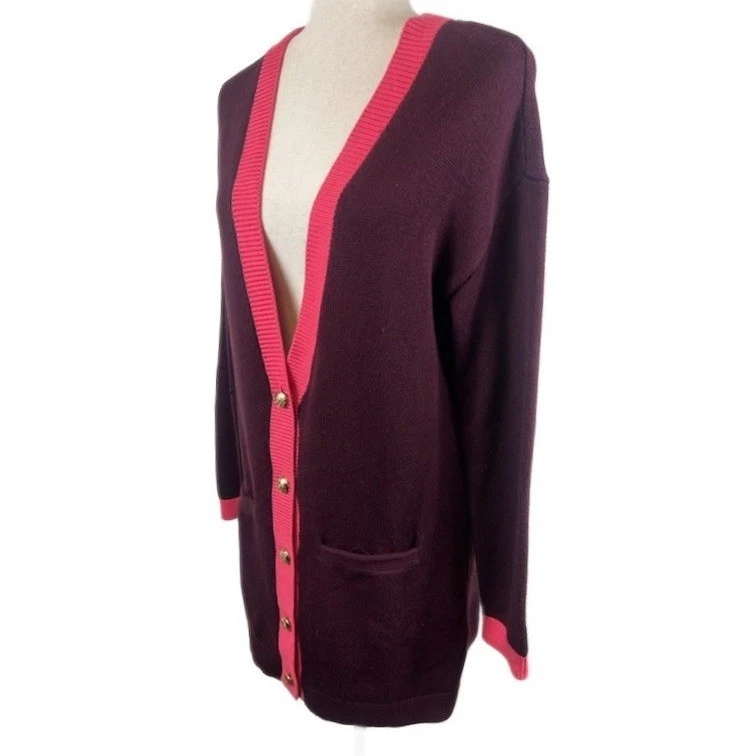 Talbots Women's Size Small Burgundy Button Cardigan Long Sweater Pink Collegiate - Image 2