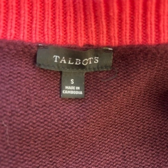 Talbots Women's Size Small Burgundy Button Cardigan Long Sweater Pink Collegiate - Image 4