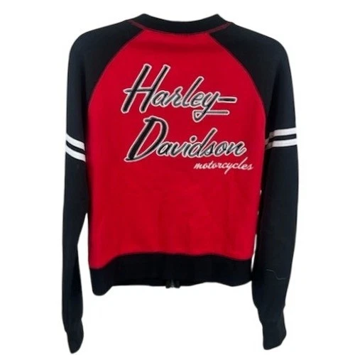 Harley Davidson Women's Size Small Red Black Raglan Bomber Sweatshirt Top - Image 2
