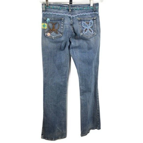 Alberto Makali Womens Embroidered Retro Y2K Jeans Blue Bootcut Stretch Size 6 - Image 2