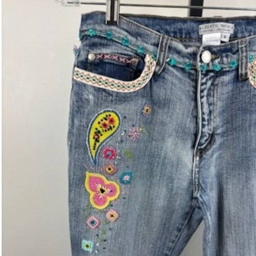 Alberto Makali Womens Embroidered Retro Y2K Jeans Blue Bootcut Stretch Size 6 - Image 3