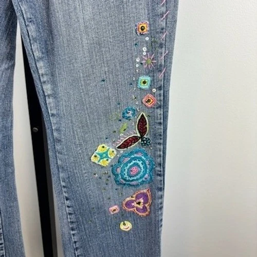Alberto Makali Womens Embroidered Retro Y2K Jeans Blue Bootcut Stretch Size 6 - Image 4