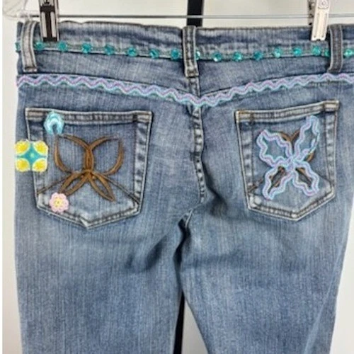 Alberto Makali Womens Embroidered Retro Y2K Jeans Blue Bootcut Stretch Size 6 - Image 5