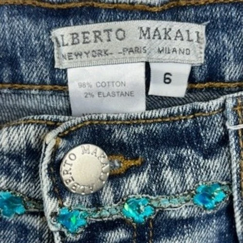 Alberto Makali Womens Embroidered Retro Y2K Jeans Blue Bootcut Stretch Size 6 - Image 6