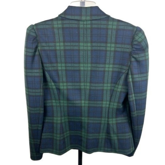 INC International Concepts Plaid Blazer Puff Green Blue Women's Size Medium - Image 2