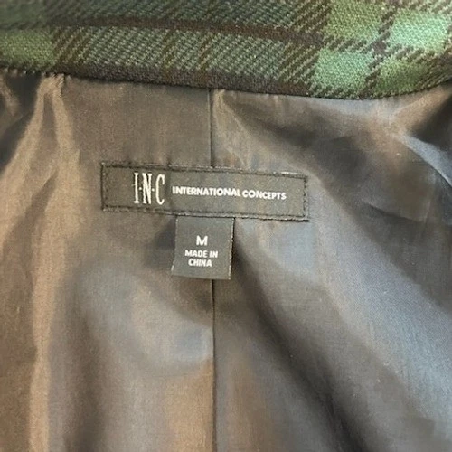 INC International Concepts Plaid Blazer Puff Green Blue Women's Size Medium - Image 3