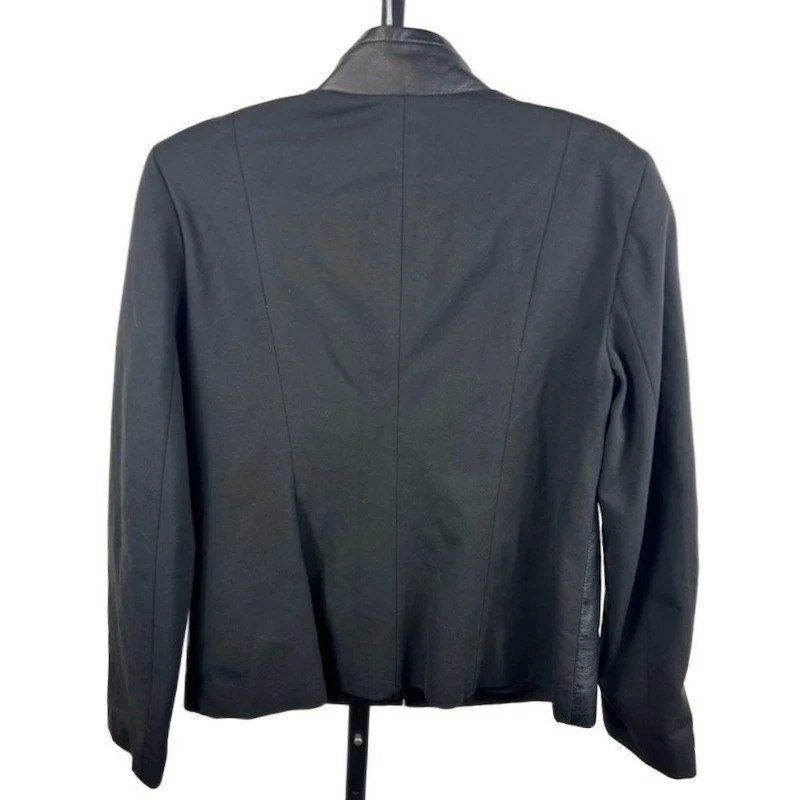 Talbots Coat Women's Size 14 Black 100% Leather Front Panel Jacket - Image 2