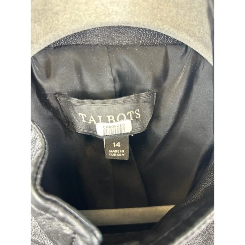 Talbots Coat Women's Size 14 Black 100% Leather Front Panel Jacket - Image 3