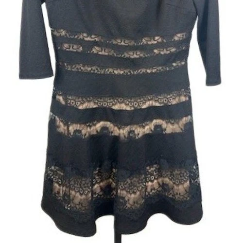 ERIN Fetherston Black Lace Overlay Fit Flare Dress 3/4 Sleeve Size 10 Party - Image 2