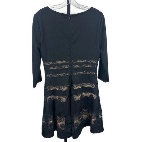 ERIN Fetherston Black Lace Overlay Fit Flare Dress 3/4 Sleeve Size 10 Party - Image 3