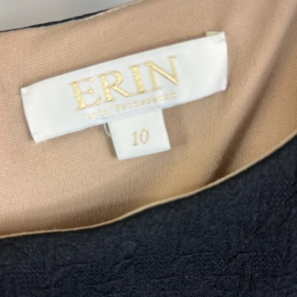 ERIN Fetherston Black Lace Overlay Fit Flare Dress 3/4 Sleeve Size 10 Party - Image 4