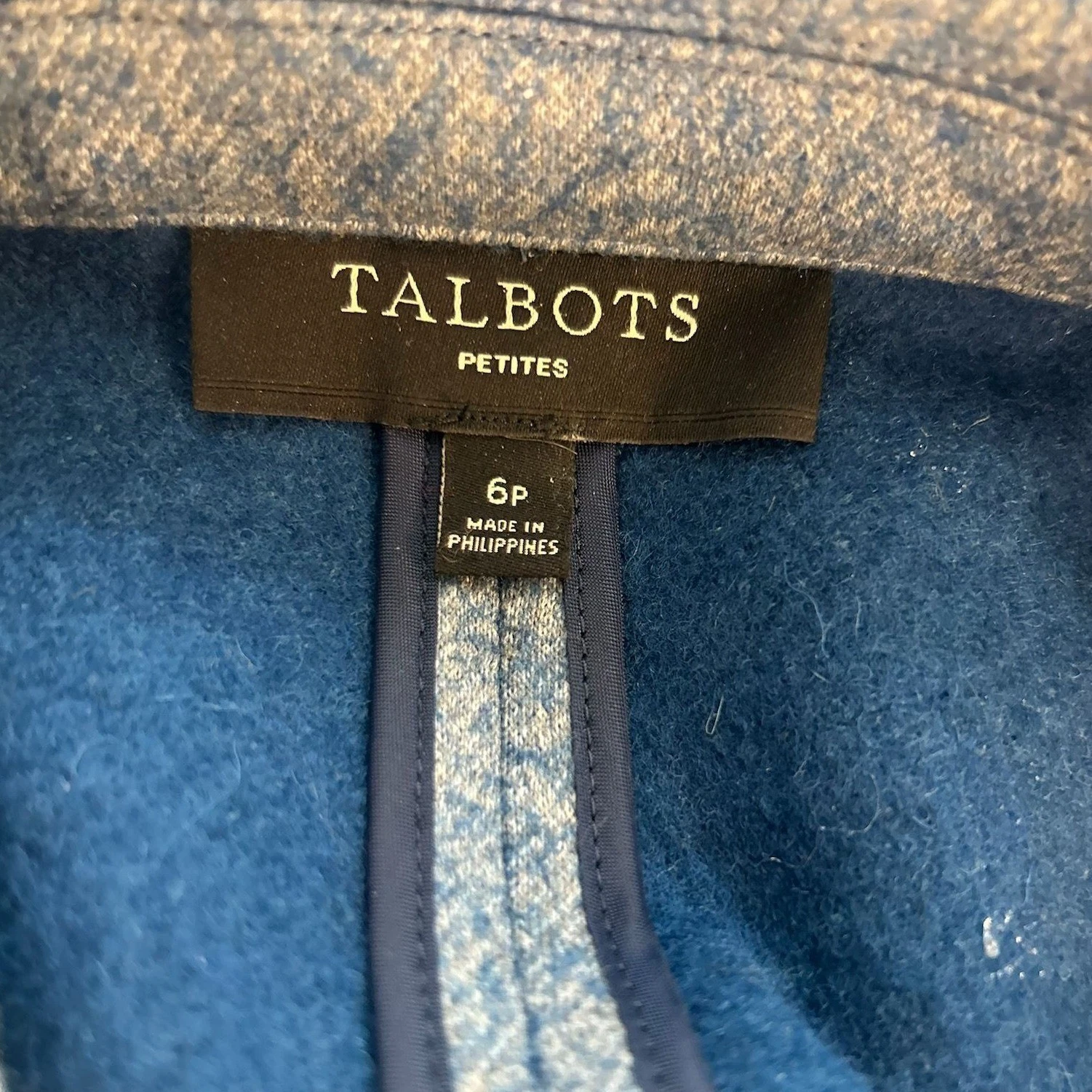 Talbots Blue Tweed Wool Blend Blazer Jacket Size 6P Petite - Image 3