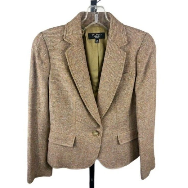 Talbots Petites Blazer Tweed Wool Blend Classic Jacket Size 6P Equestrian