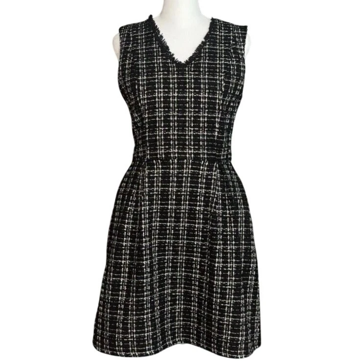 NWT Solitaire Black Tweed Dress Sleeveless V Neck Career Party Cocktail Size 12