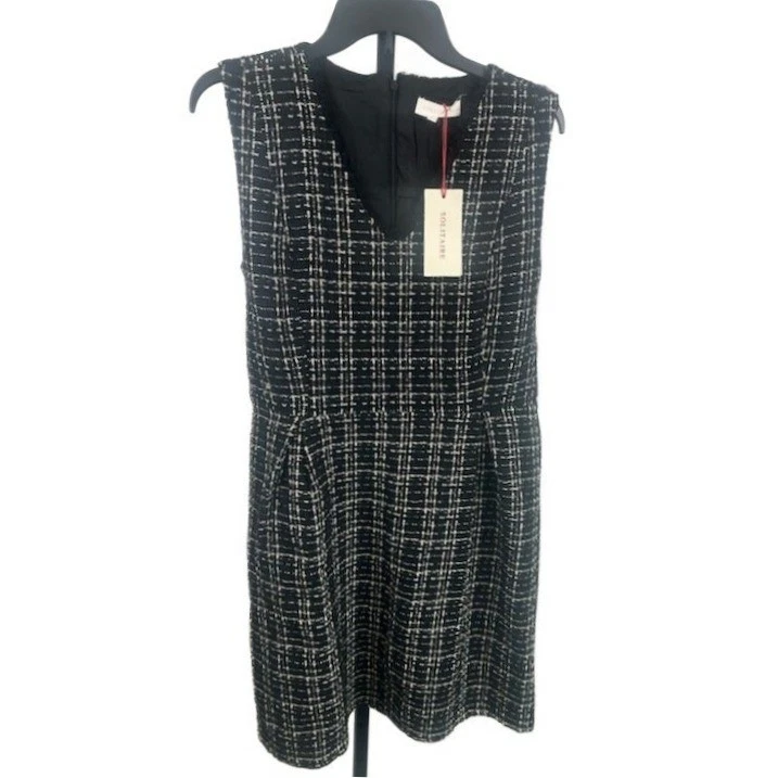 NWT Solitaire Black Tweed Dress Sleeveless V Neck Career Party Cocktail Size 12 - Image 3