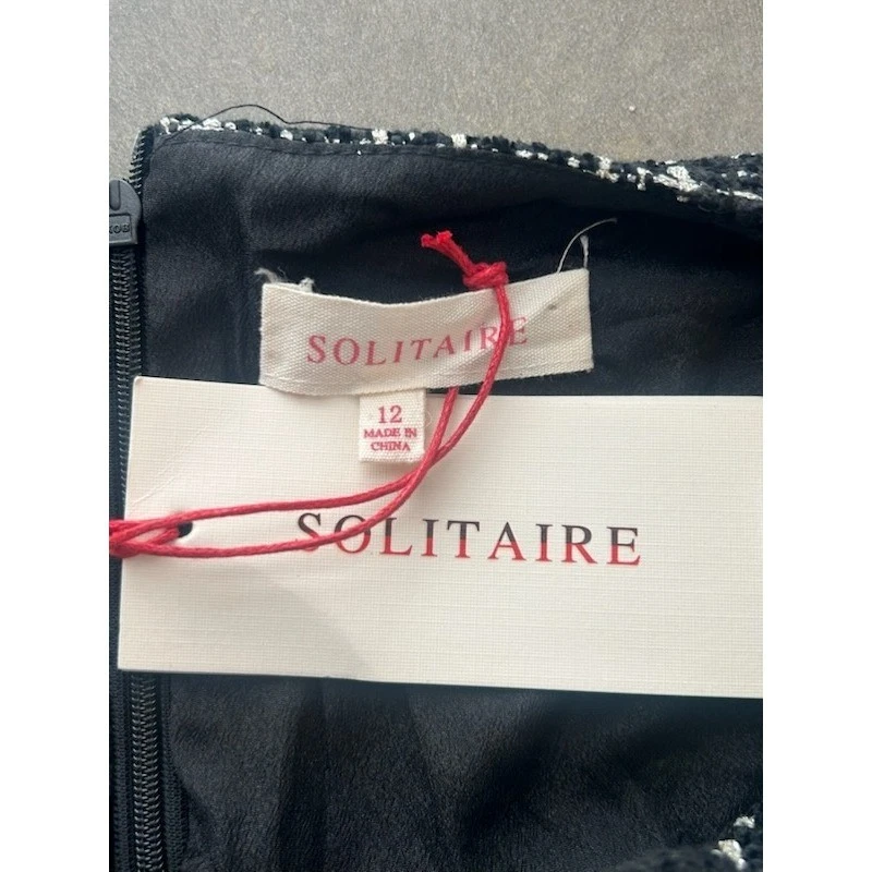 NWT Solitaire Black Tweed Dress Sleeveless V Neck Career Party Cocktail Size 12 - Image 5