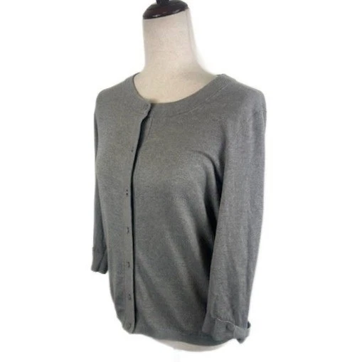 Kate Spade Gray Knit Cardigan Sweater 3/4 Sleeve Button Front Size Large - Image 2