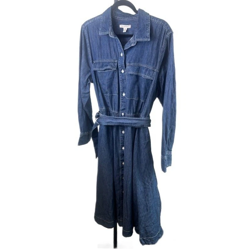 Free Assembly Blue Denim Jean Belted Shirtdress Button Front Midi Size XL 16 18 - Image 2