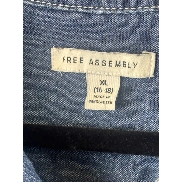 Free Assembly Blue Denim Jean Belted Shirtdress Button Front Midi Size XL 16 18 - Image 5