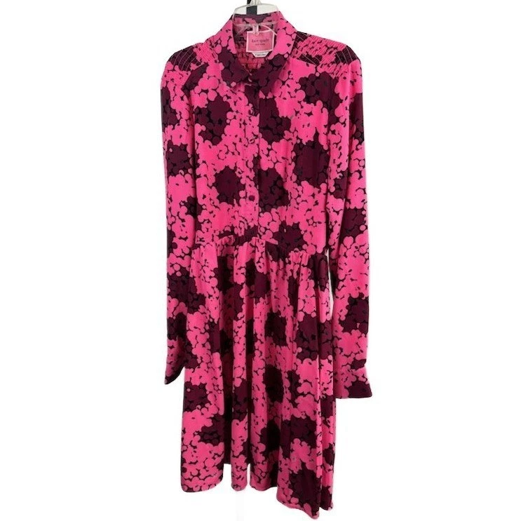 Kate Spade New York Pink Floral Smocked Shirtdress Button Front Size 4