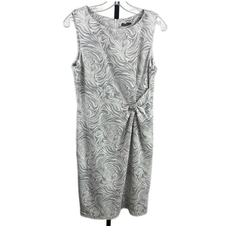 J.McLaughlin Gray Ultrasuede Abstract Twist Front Sheath Dress Size Medium