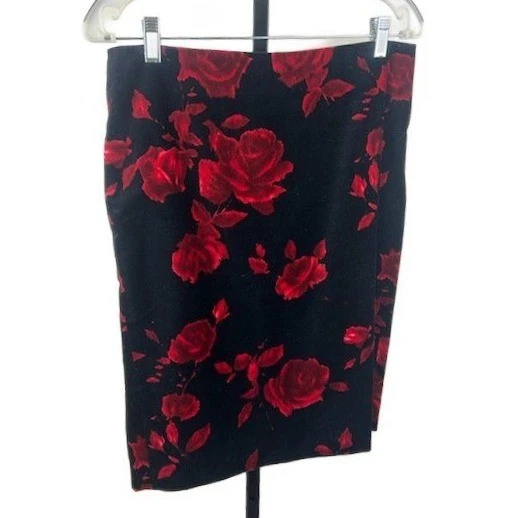 Talbots Vintage Velvet Floral Red Black Roses Blazer Skirt Suit Women's Size 6 - Image 2