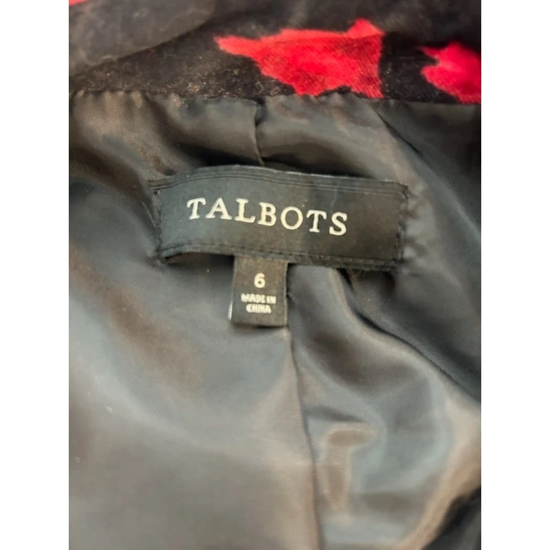 Talbots Vintage Velvet Floral Red Black Roses Blazer Skirt Suit Women's Size 6 - Image 5