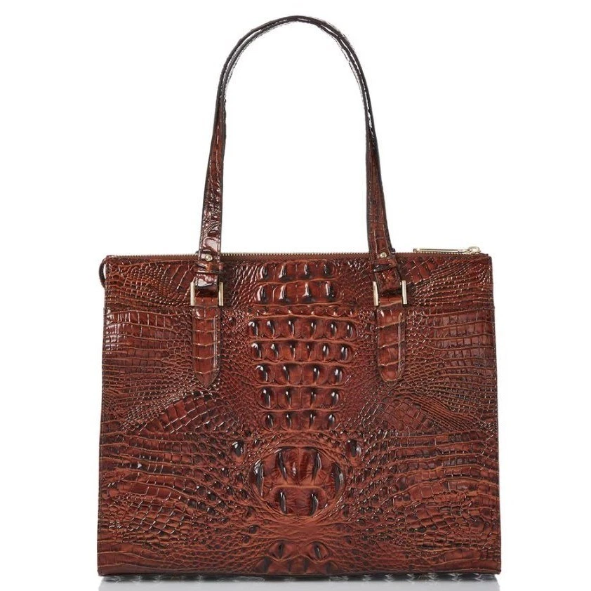 Brahmin Anywhere Tote Dark Brown Embossed Croc Leather Handbag Pure - Image 2